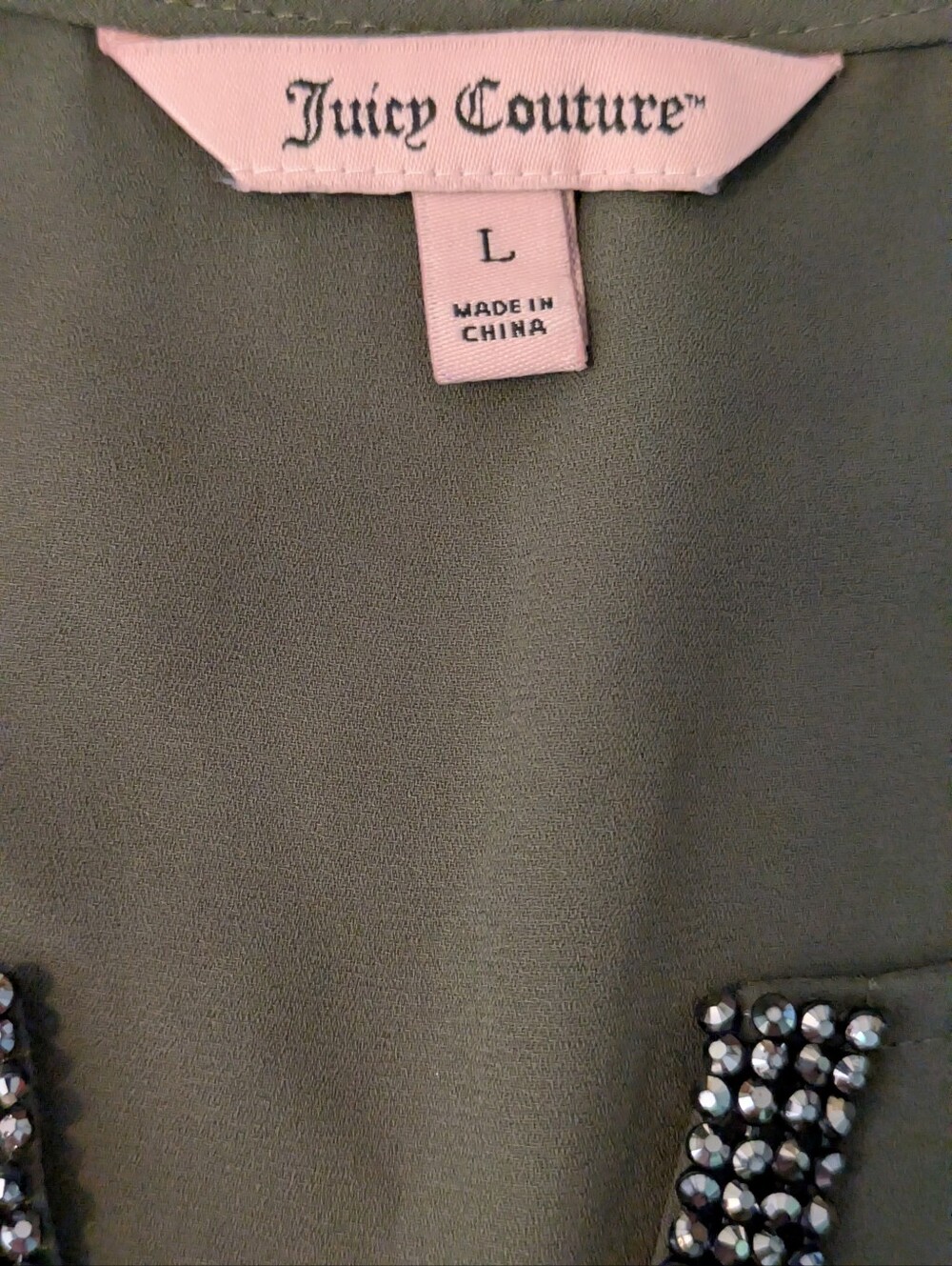 Juicy Couture Olive Green Embellished Asymmetrical Hem Long Sleeve